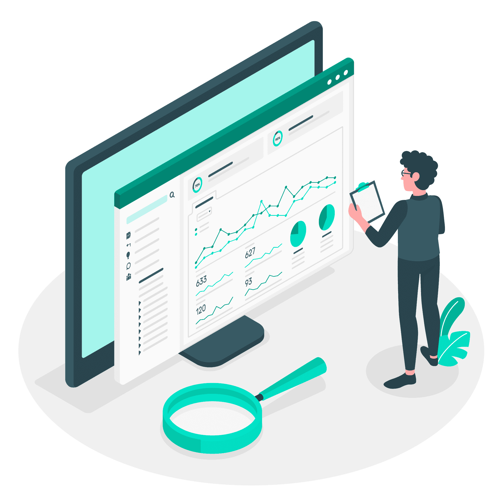 Graphic of a person checking SEO metrics
