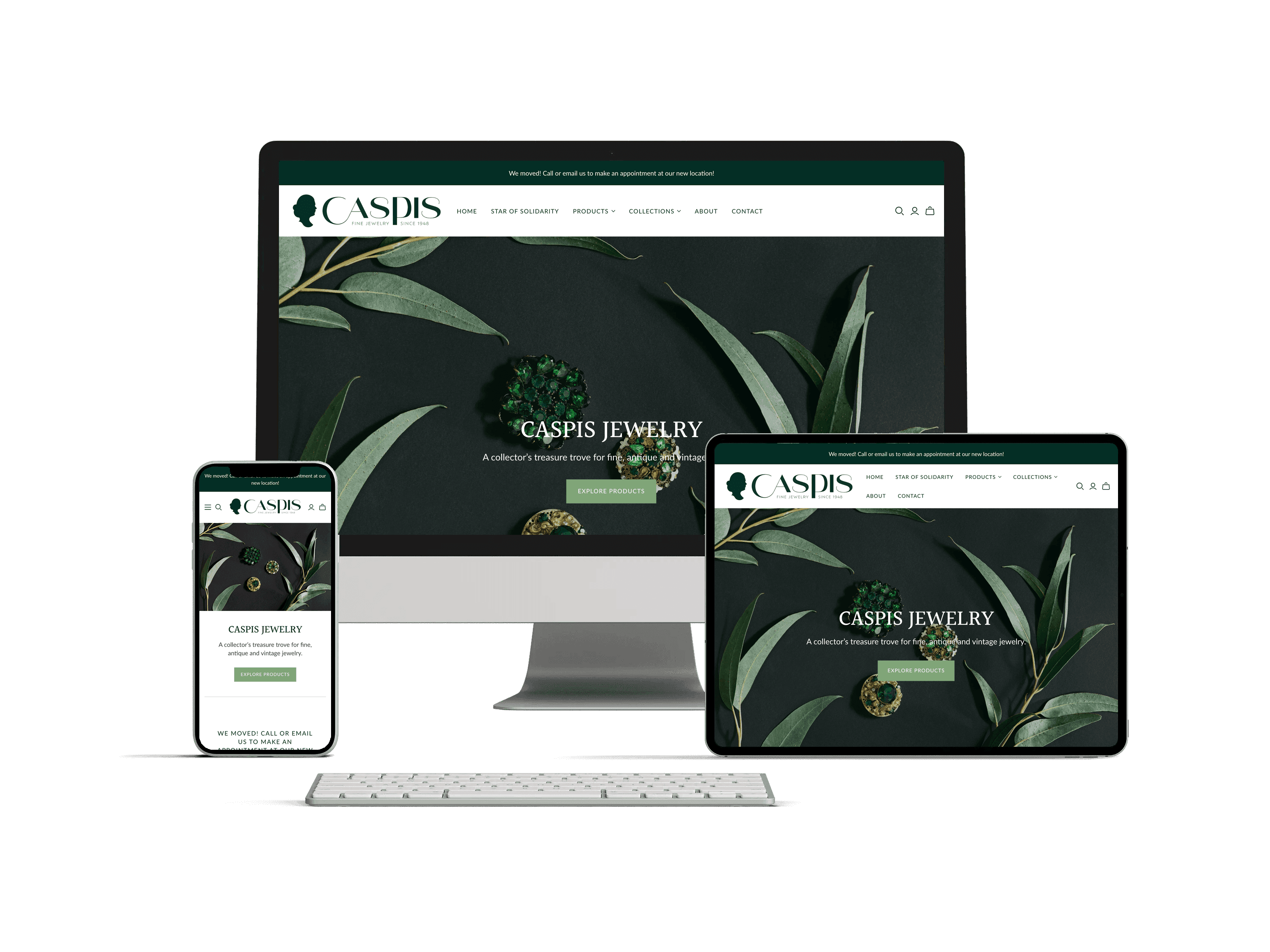 Caspis Jewelry Shopify store shown on desktop, tablet and phone